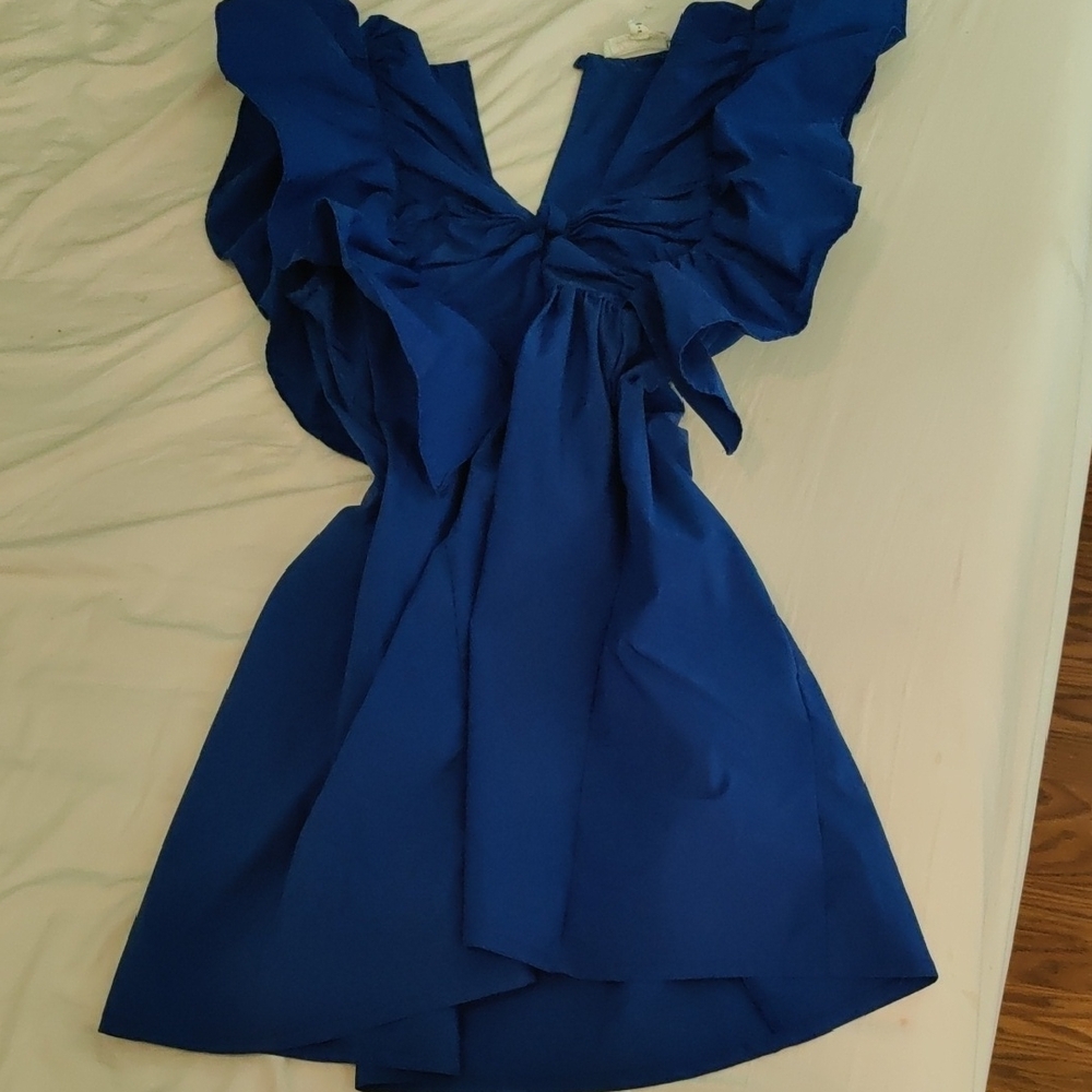 Romantic Ruffle Dress. Royal Blue Dress.  Asymmetrical Ruffled Sundress